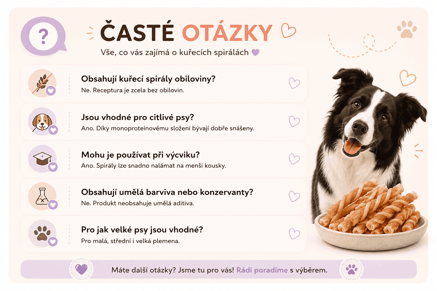 Kuřecí spirály - časté otázky k pamlskům